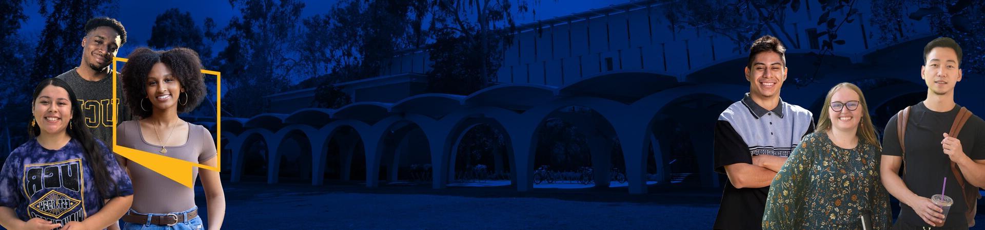 Group of UCR students in front of Rivera Arches